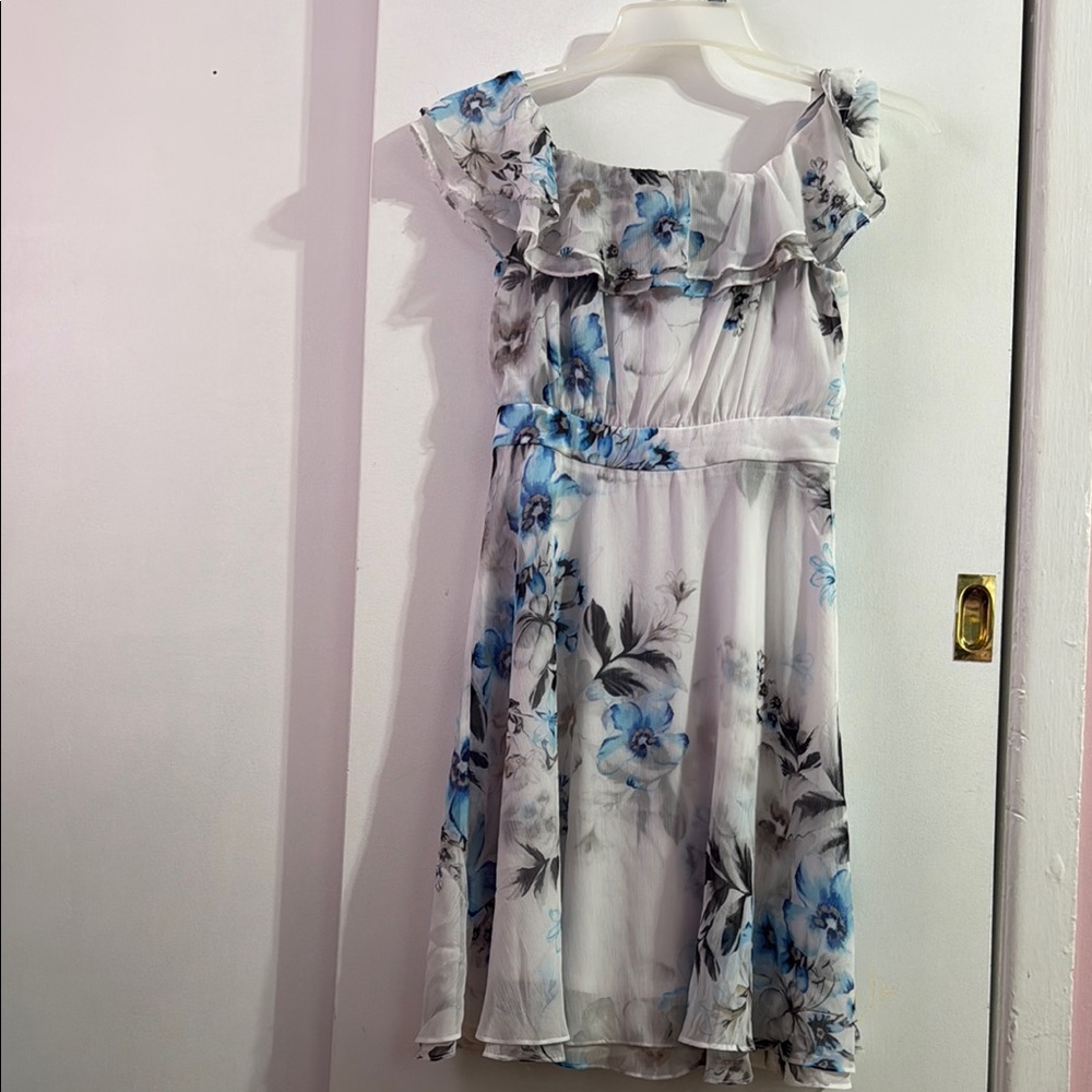 White House Black Market Floral Ruffle dress  - Blue and White